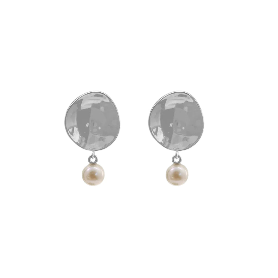Sterling Silver and Freshwater Pearl Disk Earrings