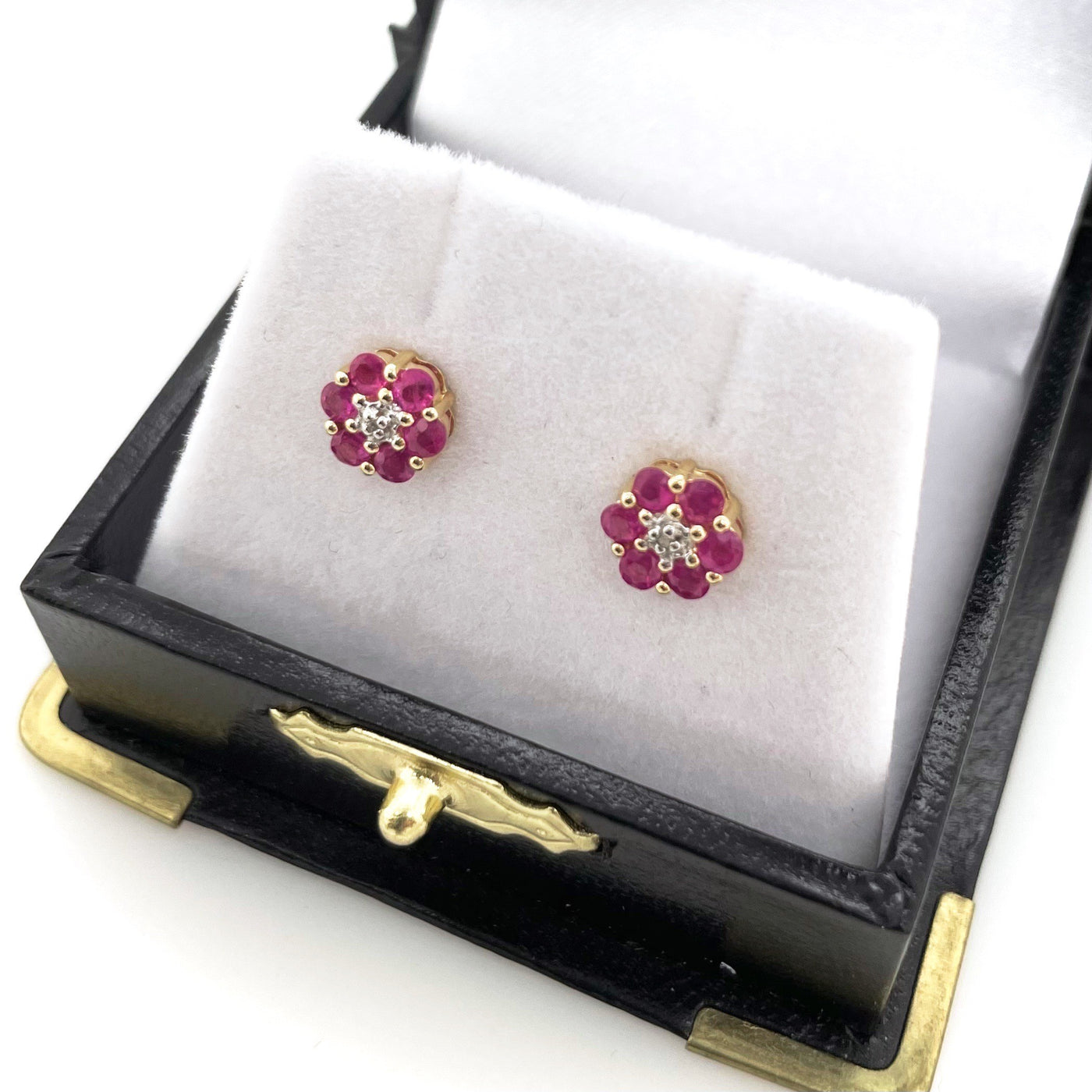 9ct Ruby and Diamond Cluster Stud Earrings