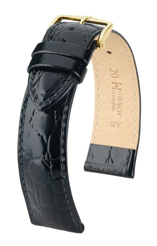 Hirsch Crocograin Black Crocodile Embossed Leather Watch Band