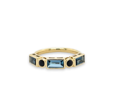 9ct Geometric Blue Topaz and Sapphire Ring