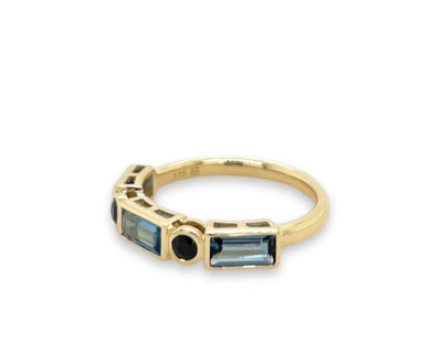 9ct Geometric Blue Topaz and Sapphire Ring