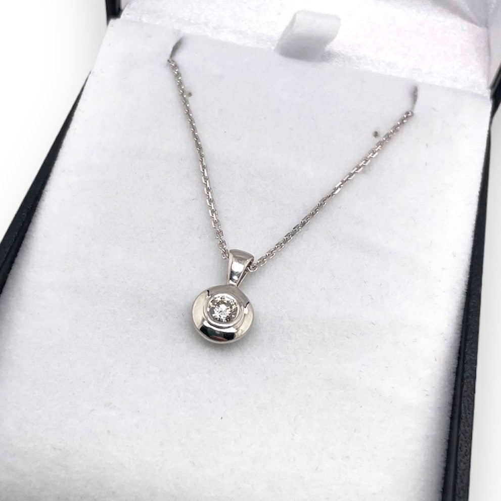 18ct White Gold Rubover set 0.30ct Diamond Pendant