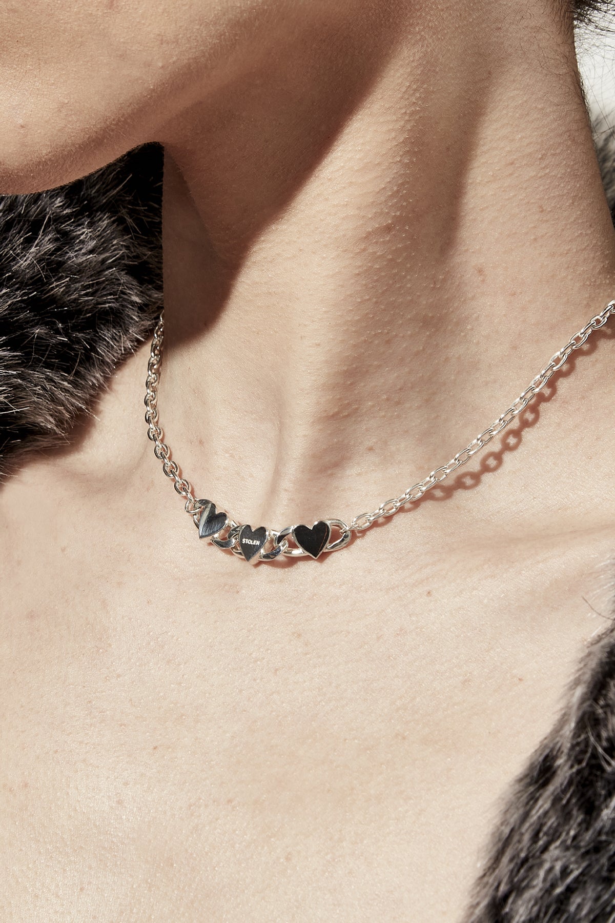 Sterling Silver Stolen Girlfriends Club Triple Hearts Love Chain Necklace