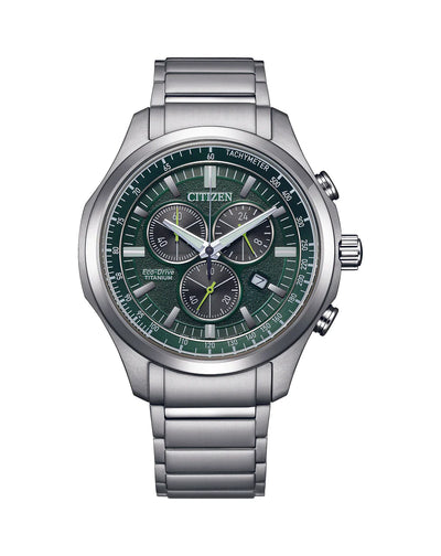Silver and Green Titanium Citizen Eco-Drive Watch