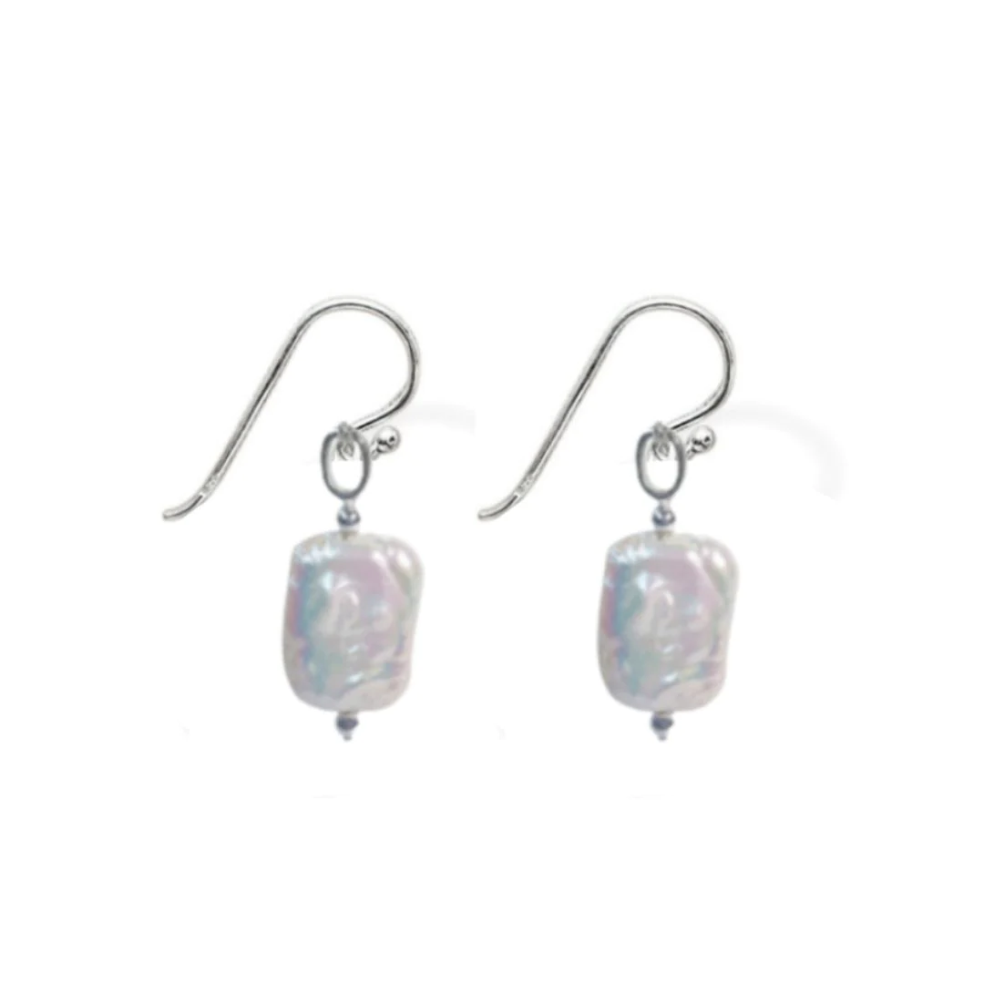Square Baroque Pearl Sterling Silver Earrings