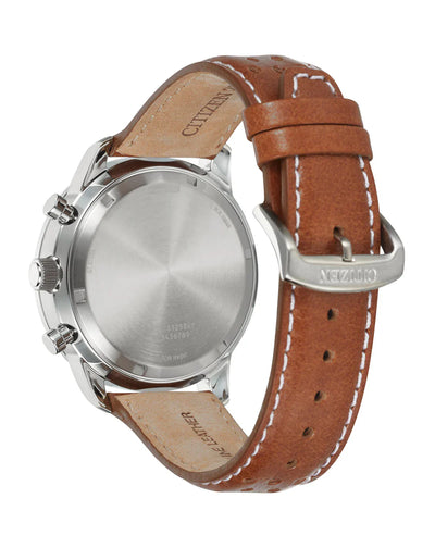 Cream and Silver Citizen Eco-Drive Watch with Leather Strap