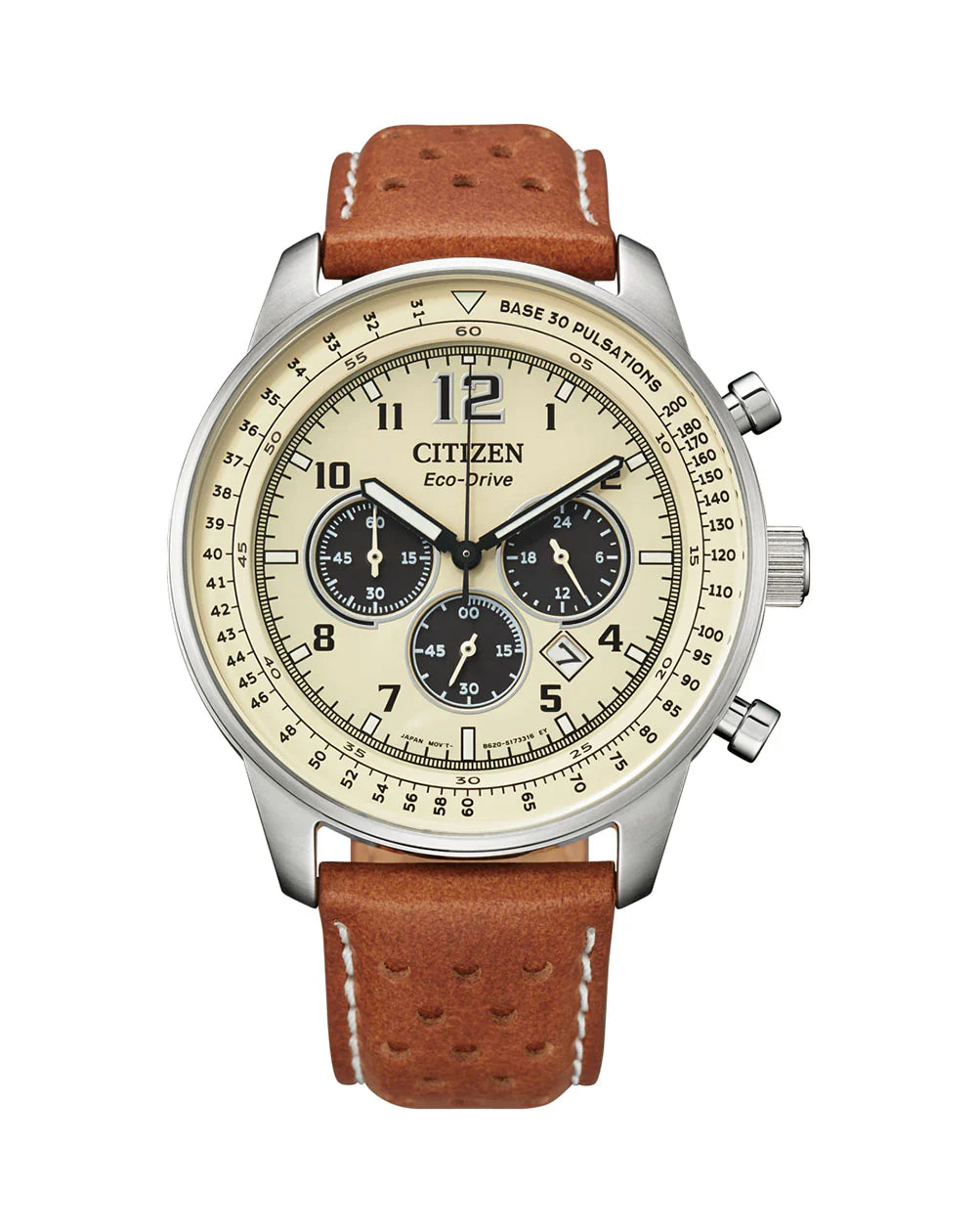 Cream and Silver Citizen Eco-Drive Watch with Leather Strap