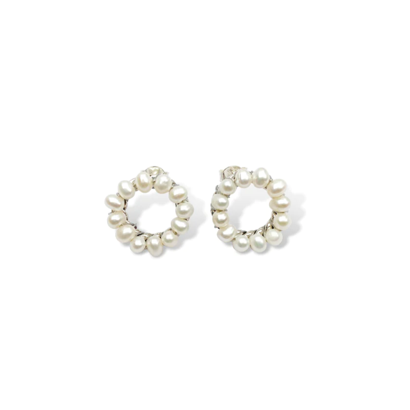 Sterling Silver Seed Pearl Circle Studs