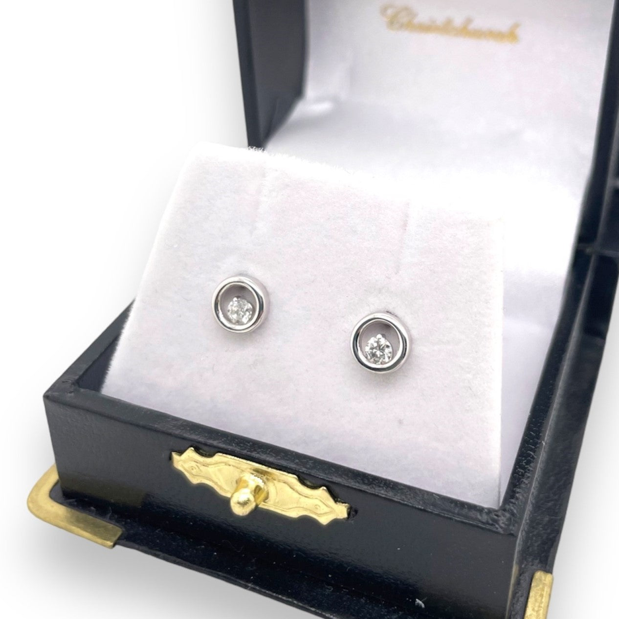 9ct White Gold Circle with Diamond Studs