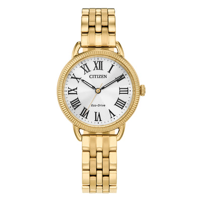 Citizen Ladies Eco Drive Watch Gold with Roman Numerals
