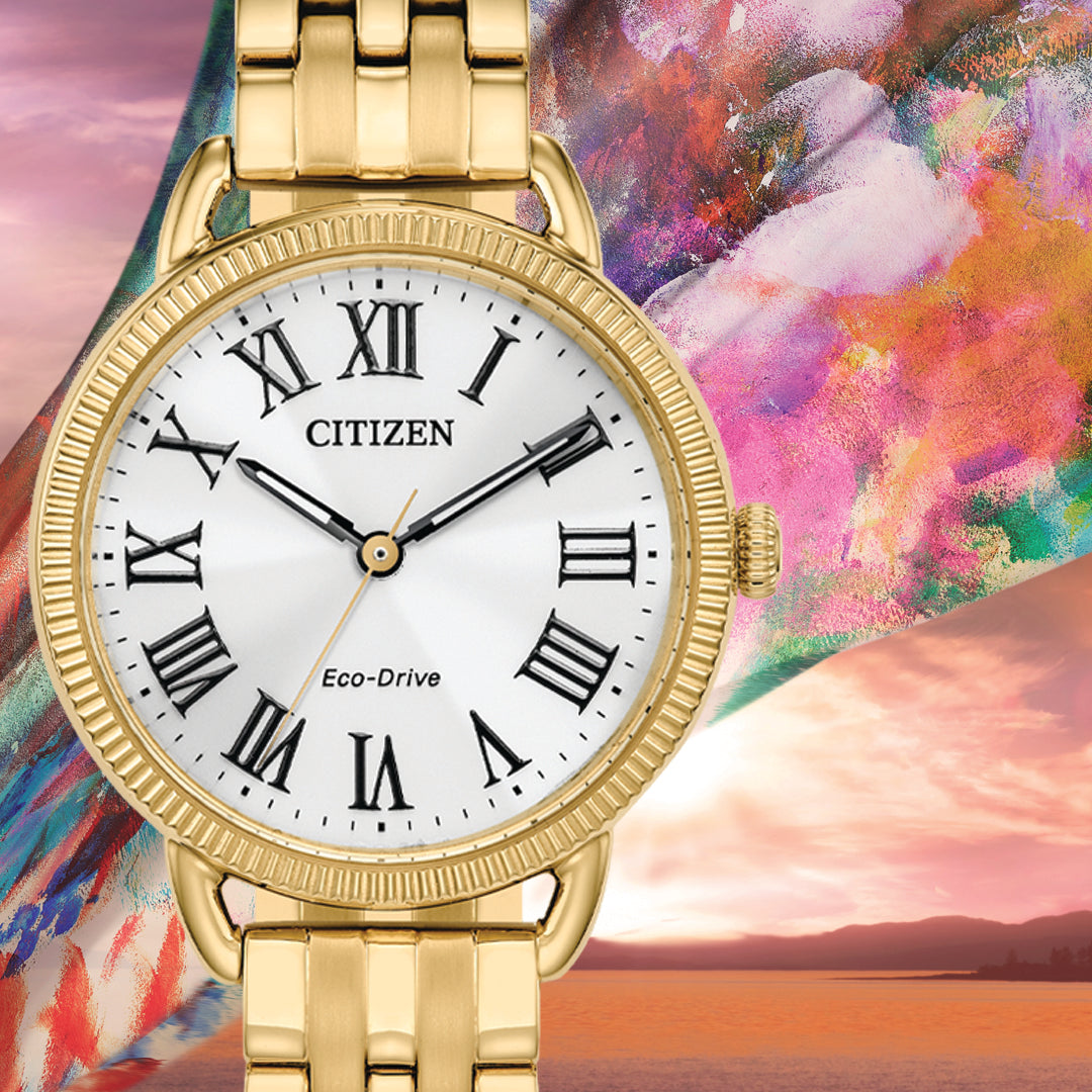 Citizen Ladies Eco Drive Watch Gold with Roman Numerals