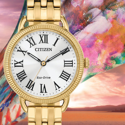 Citizen Ladies Eco Drive Watch Gold with Roman Numerals