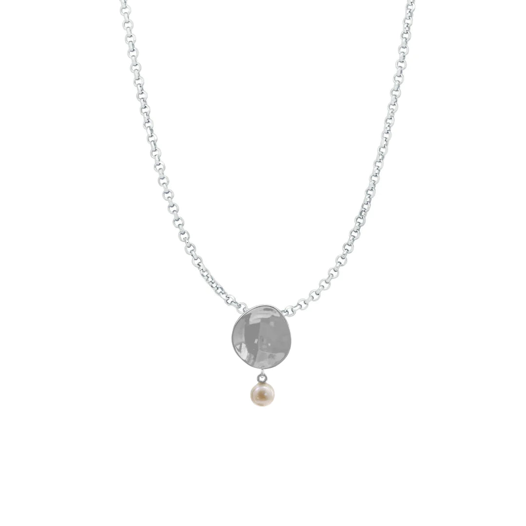 Freshwater Pearl and Sterling Silver Disk Necklace
