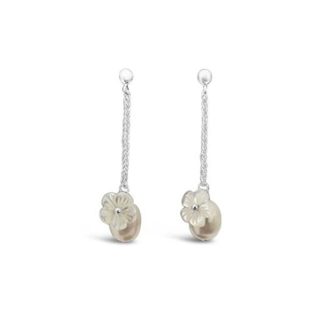 Sterling Silver and Pearl Floral Drop Earrings