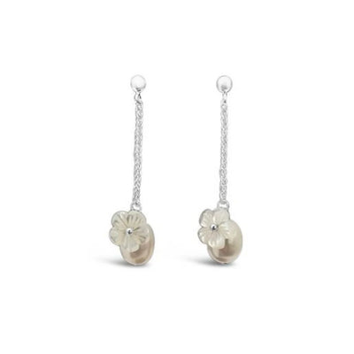 Sterling Silver and Pearl Floral Drop Earrings