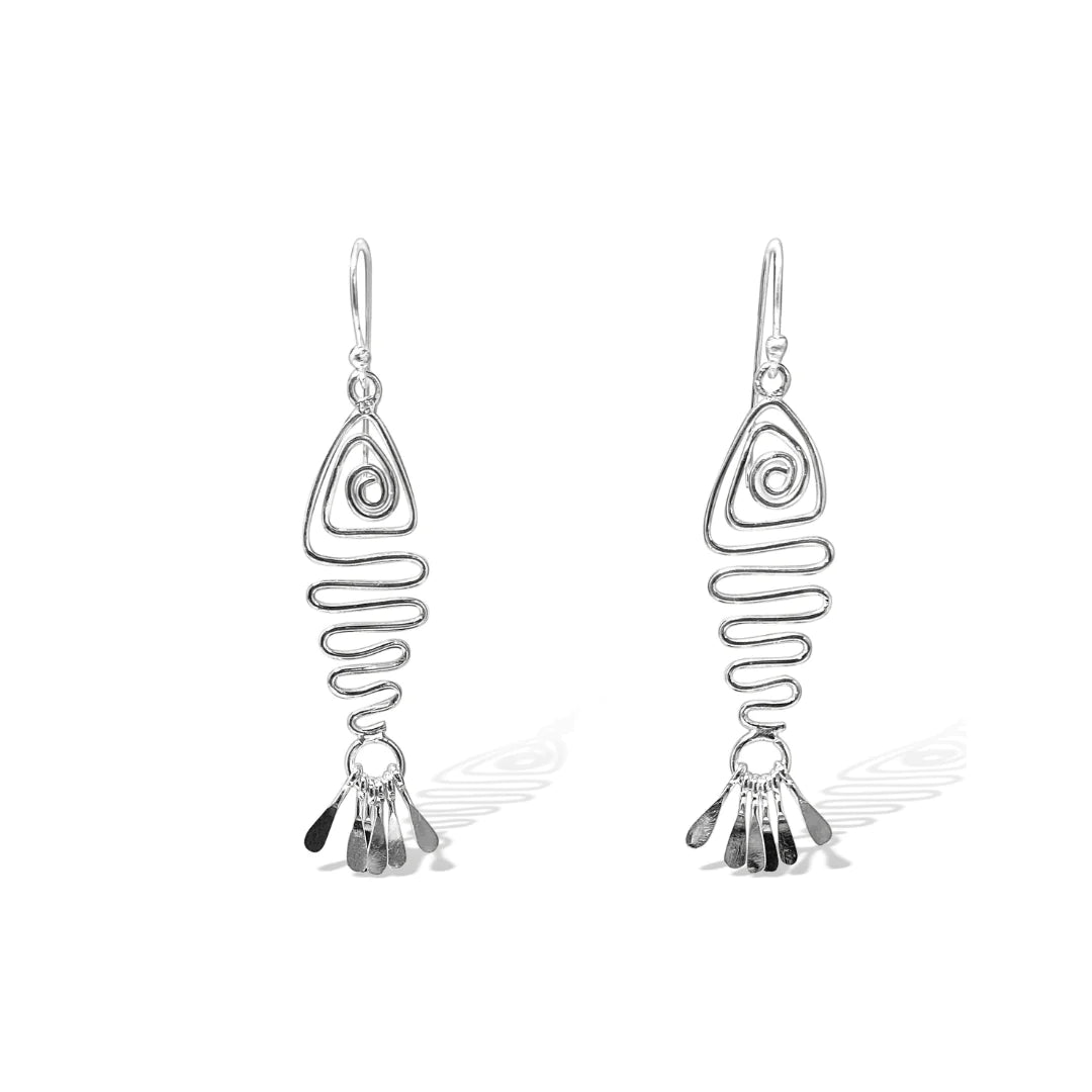 Sterling Silver Wire Fish Earrings