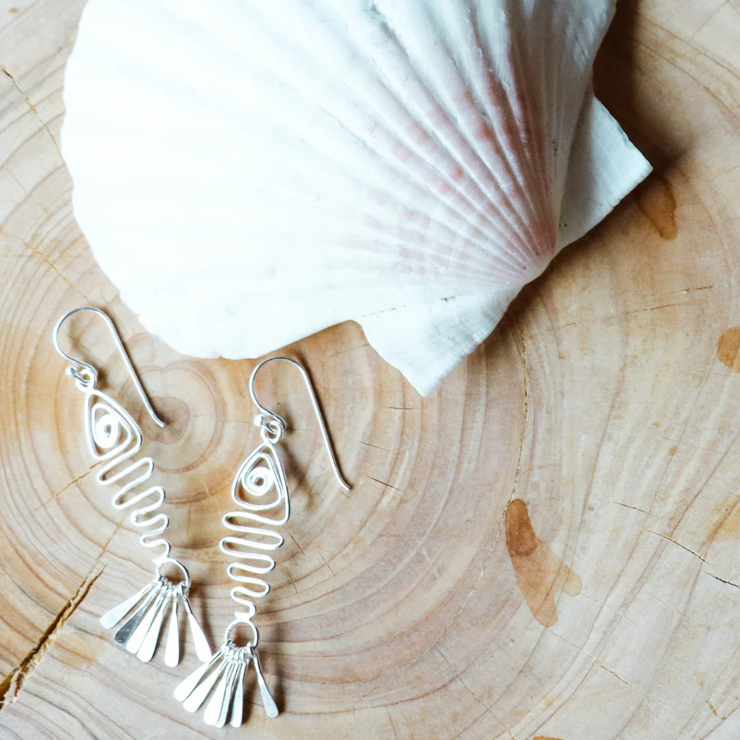 Sterling Silver Wire Fish Earrings