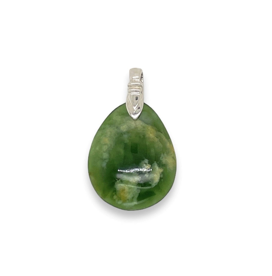 Sterling Silver and New Zealand 'Flower' Greenstone Pendant