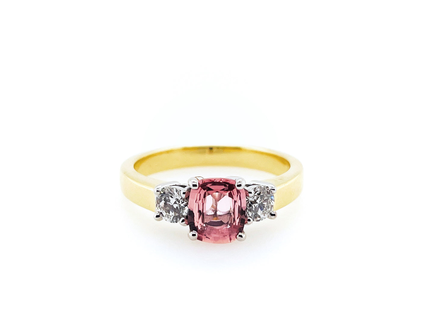 18CT /PLAT Padparadscha or "Sunset" Sapphire and Diamond Ring