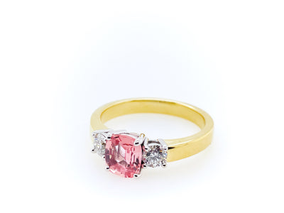 18CT /PLAT Padparadscha or "Sunset" Sapphire and Diamond Ring