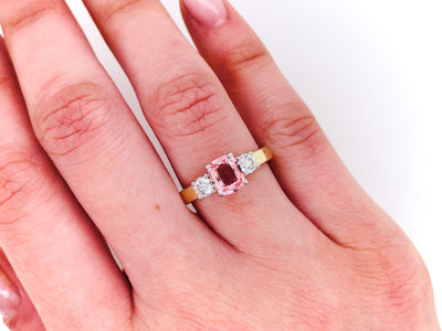 18CT /PLAT Padparadscha or "Sunset" Sapphire and Diamond Ring