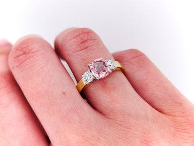 18CT /PLAT Padparadscha or "Sunset" Sapphire and Diamond Ring