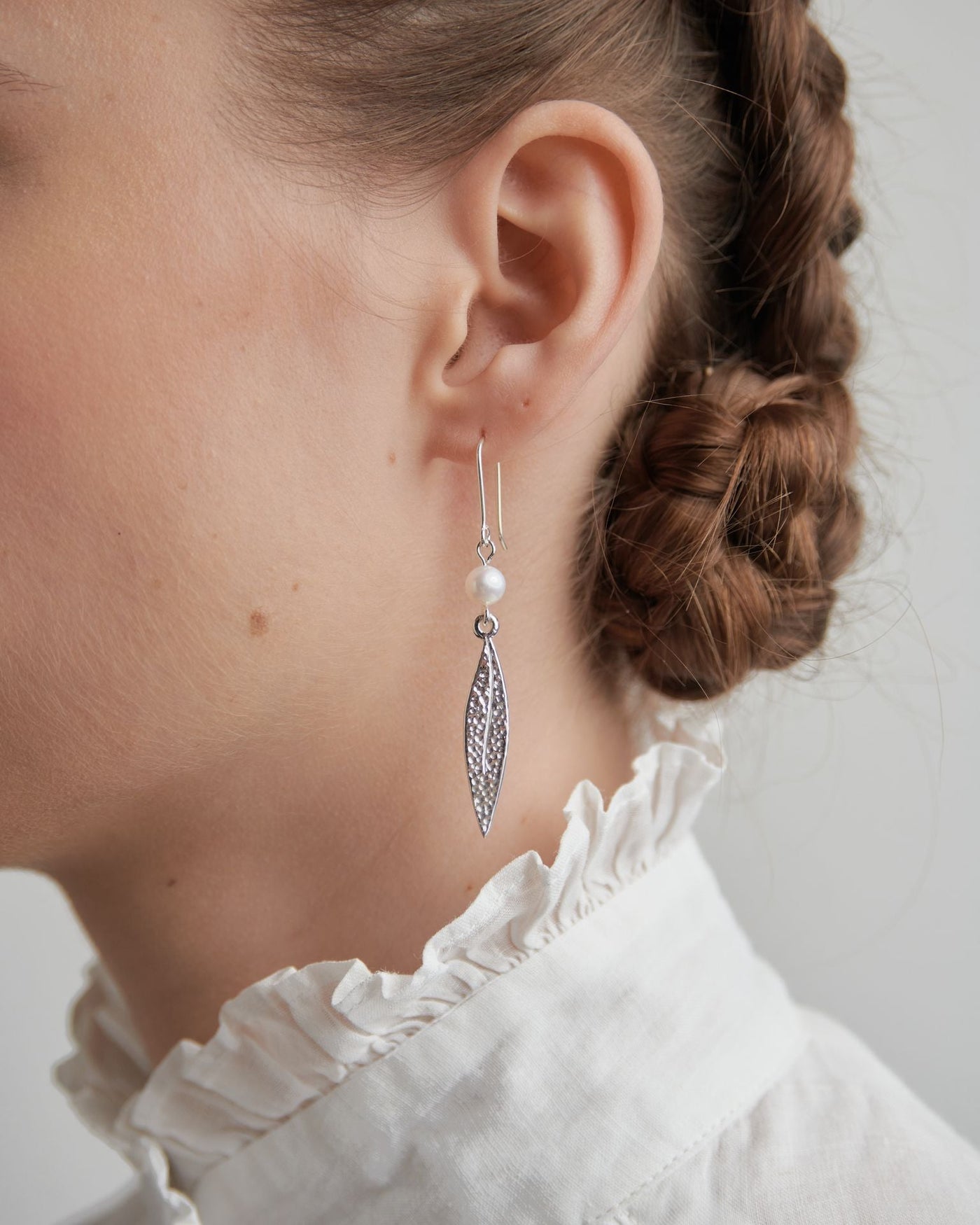 Sterling Silver and Pearl Karen Walker Leaf Earring