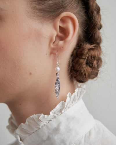 Sterling Silver and Pearl Karen Walker Leaf Earring