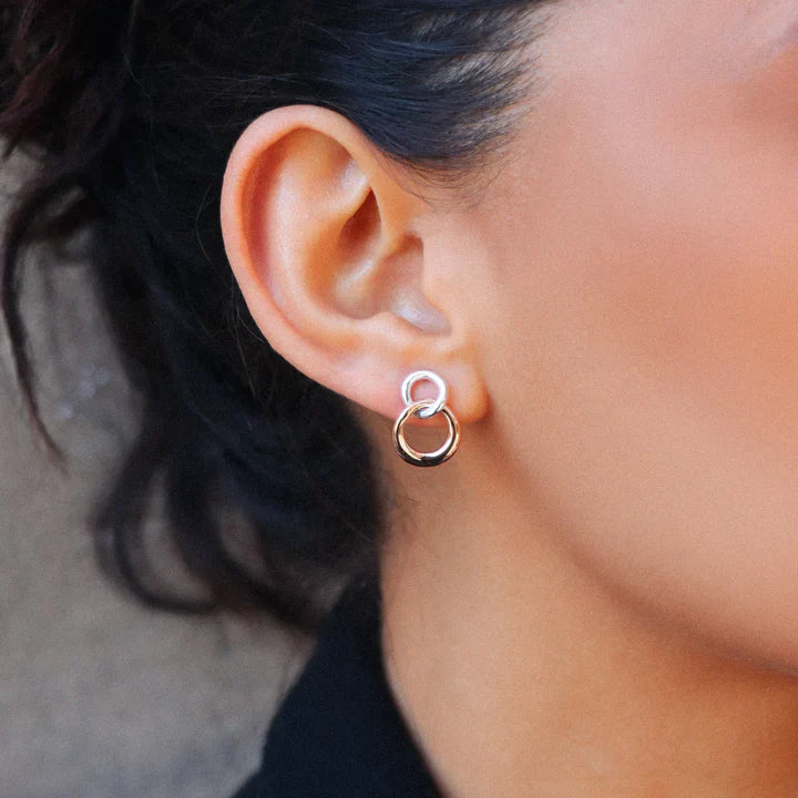 Sterling Silver and Rose Gold Plated Circles Studs