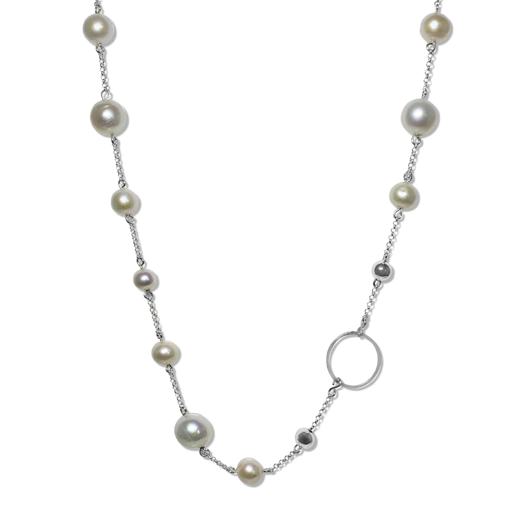 Sterling Silver Shapes Freshwater Pearl 50cm Necklace