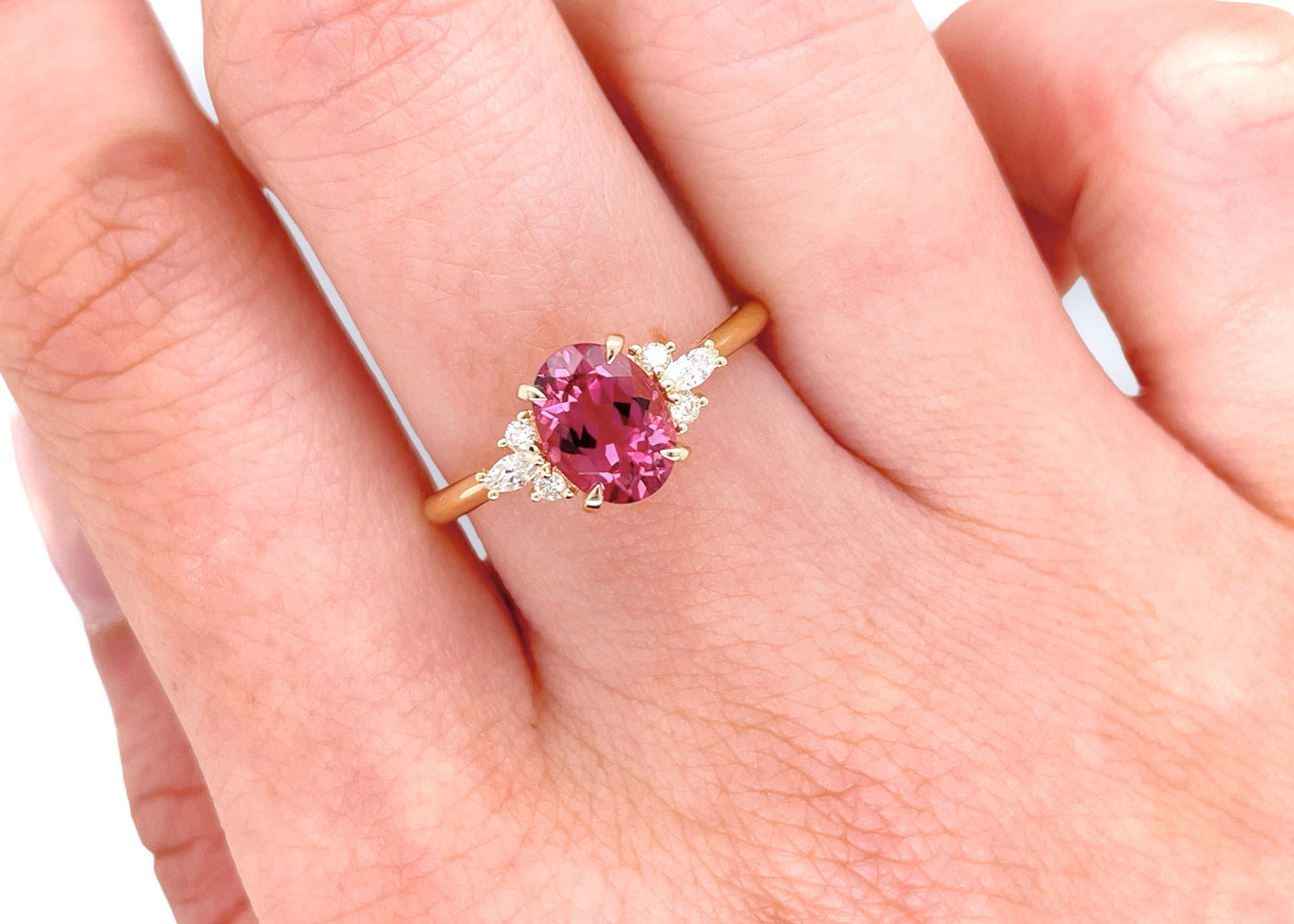 Sweet Pink Tourmaline and Diamond Ring