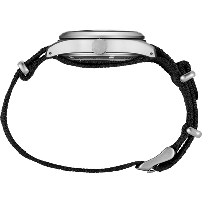 Seiko 5 Silver and Black Watch with Black Nylon Strap