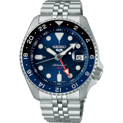 Seiko 5 G.M.T Silver and Blue Watch