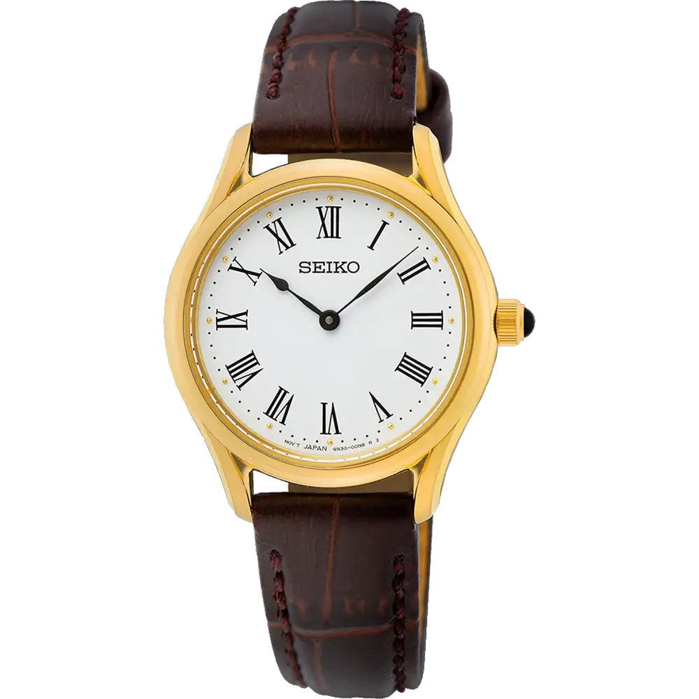 Seiko Gold Ladies Dress Watch with Leather Strap