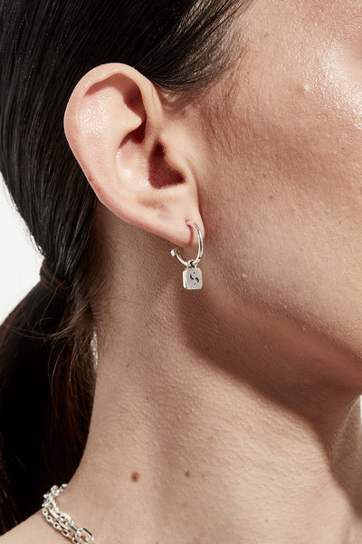 Sterling Silver Stolen Girlfriends Club S Logo Tag Anchor Earrings