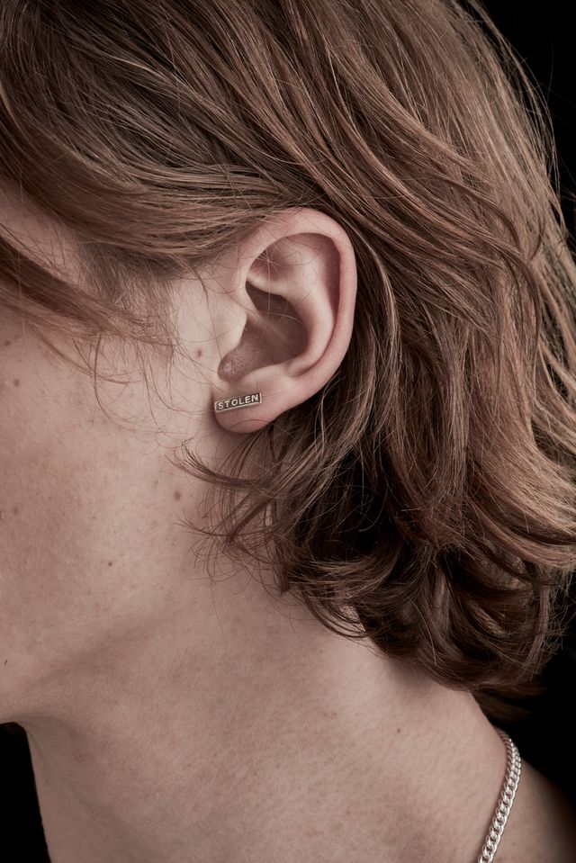 Sterling Silver Stolen Girlfriends Club Tiny Stolen Bar Earrings