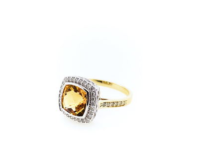 9ct Citrine and Diamond Halo Ring