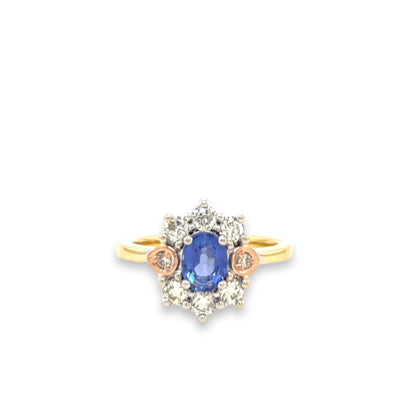 9ct Ceylonese Sapphire and Diamond Cluster Ring