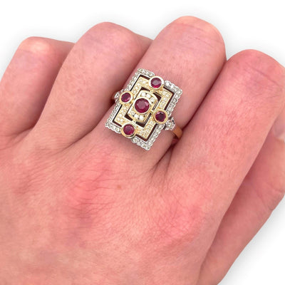 Vintage Inspired Ruby and Diamond Ring