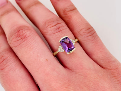 Faceted Cushion Cut Amethyst and Diamond Ring - SOLD OUT