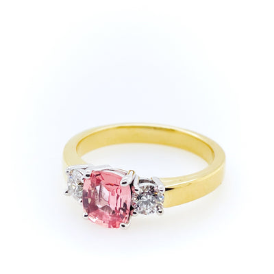18CT /PLAT Padparadscha or "Sunset" Sapphire and Diamond Ring