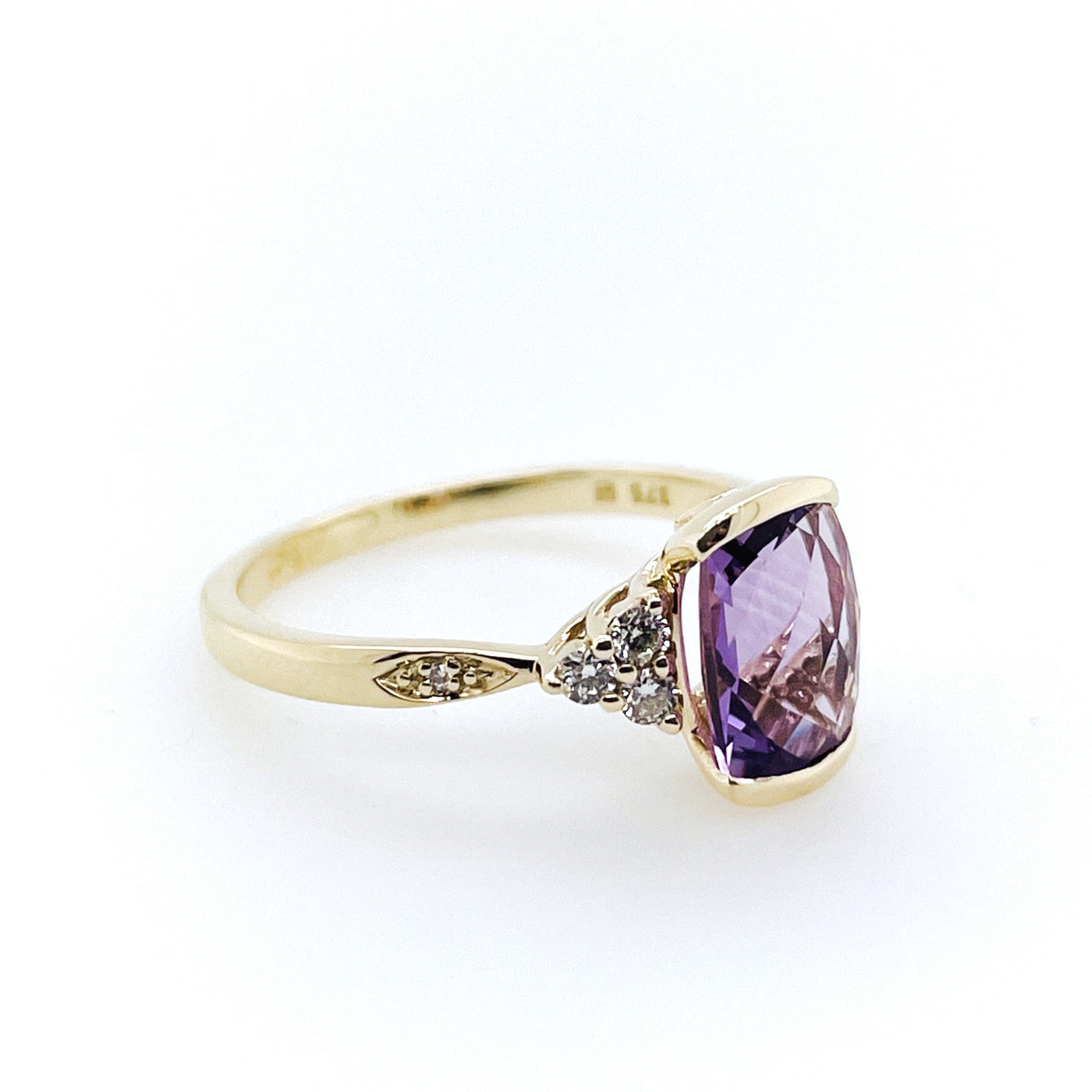 Faceted Cushion Cut Amethyst and Diamond Ring - SOLD OUT